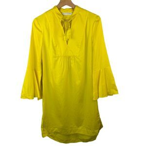 Trina Turk Organic Cotton Yellow Tassel Tie Keyhole Dress Size S